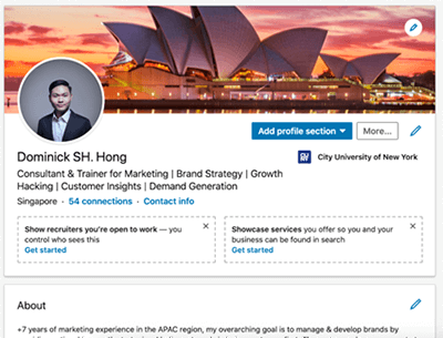 Example LinkedIn profile page.