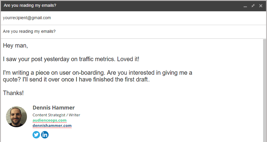 Short sample email example.
